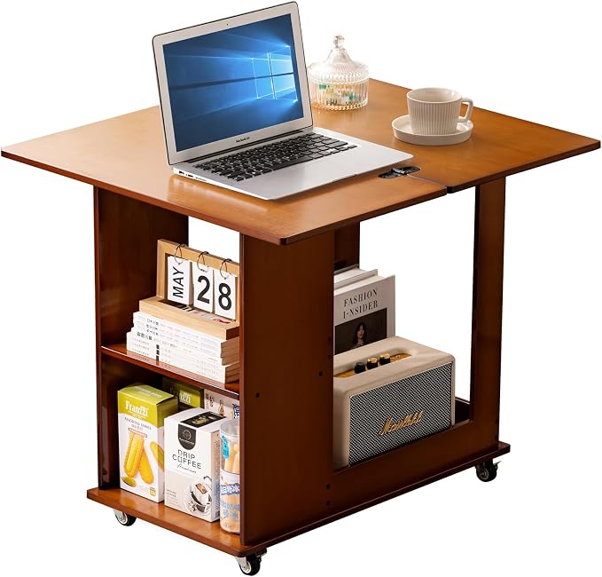 Folding Side Table with Storage Shelf, Space Saving Bamboo End Table with by Unknown