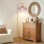 QIYIZM Pink Floor Lamp for Living Room, Mid Century Modern Brass Tall Lamp Boho - Image 8