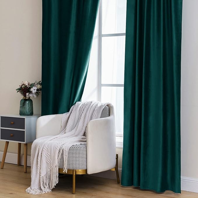 MIULEE Velvet Blackout Curtains 52x96 inches 2 Panels Emerald Green | Luxury - Image 7