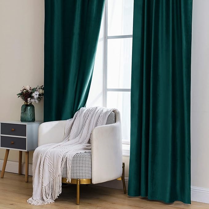 MIULEE Velvet Blackout Curtains 52x90 inches 2 Panels Emerald Green | Luxury - Image 7
