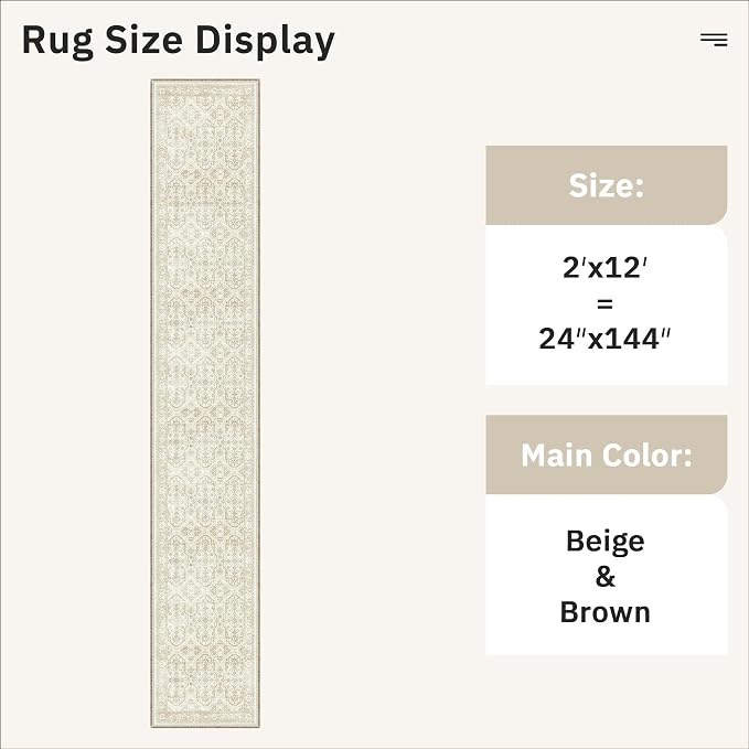 Soalmost Runner Rug 2x12 Washable Hallway Kitchen Runners Beige/Brown | - Image 5