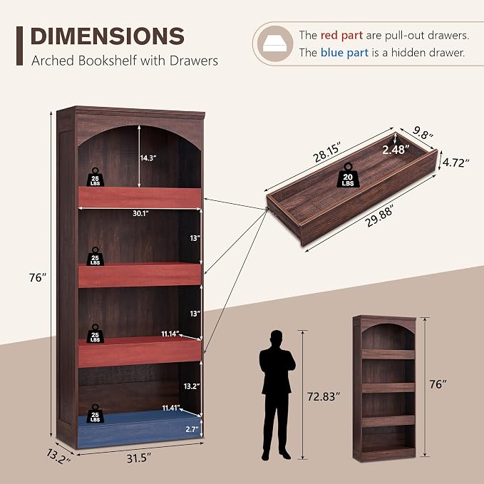 IFGET 76" Tall Arched Bookcase - Image 2