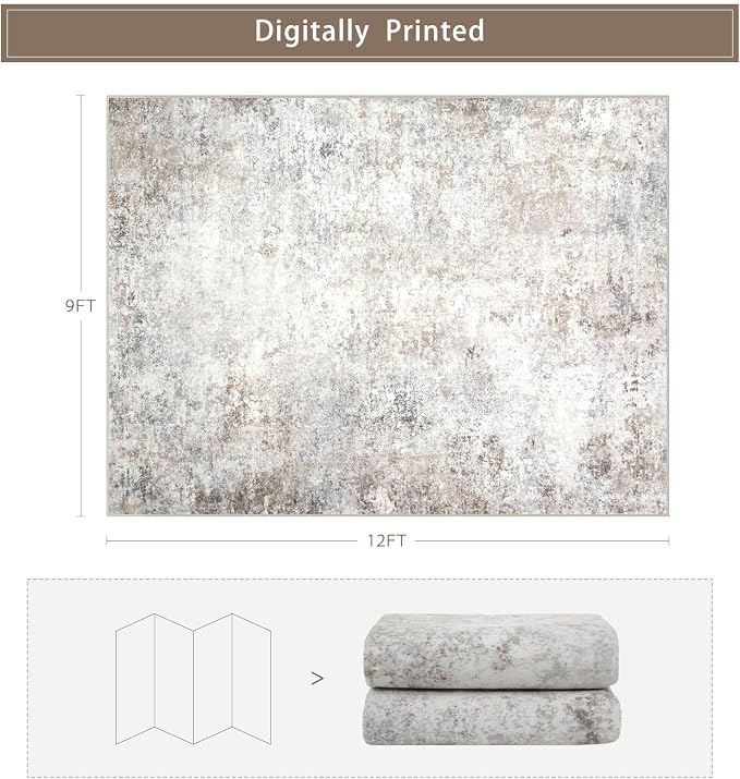 Beige Grey Washable Rugs 9x12 Area Rugs - Image 2