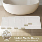 RESARE Waffle Bathroom Runner Rugs, Non Slip Boho Bath Mat 24"x72" White | Long - Image 5