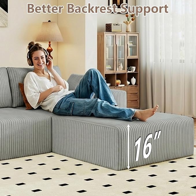 95" Cloud Sectional Couch with L-Shape Chaise, Modular Comfy Sofa Chaise Longue - Image 5