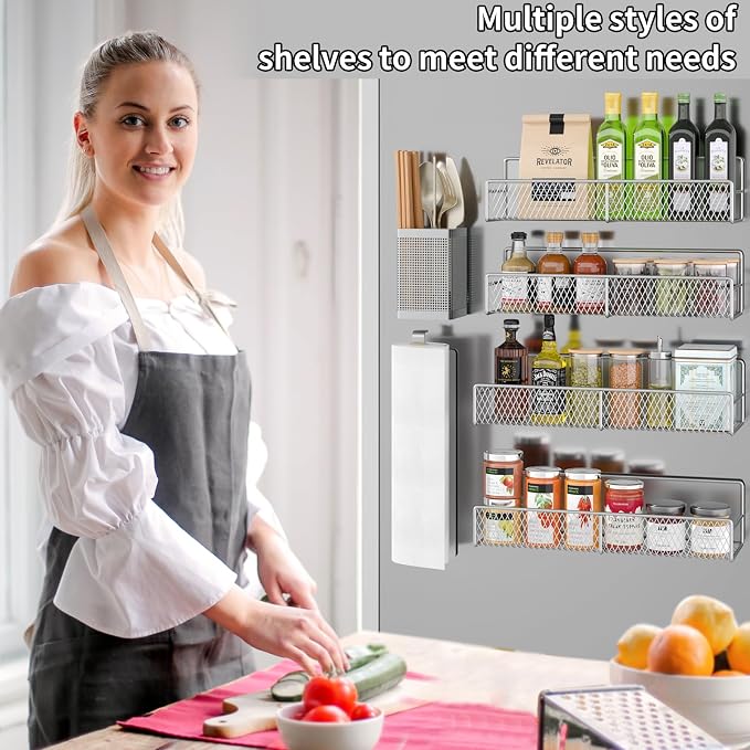 Magnetic Spice Rack for Refrigerator, 6 Pack Metal Magnetic Shelf Grey - Image 6