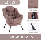 LITA Lazy Chair with Armrests and Side Pocket, Modern Upholstered Accent - Image 4