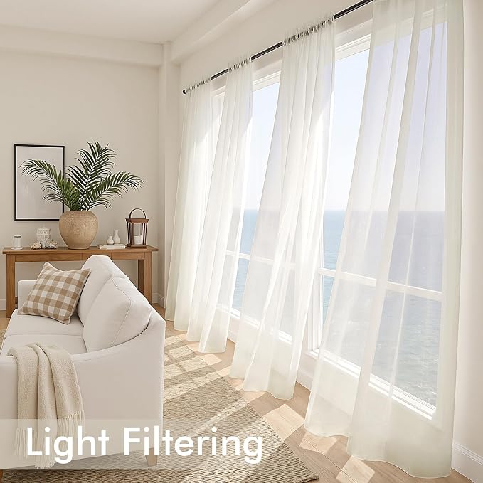 MIULEE Ivory Sheer Curtains 63 Inches Long 4 Panels 54 x 63 Inches | Light - Image 4