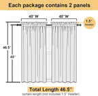 Ivory Sheer Curtains 45 Inch Length 2 Panels, Short Voile Drapes - Image 6