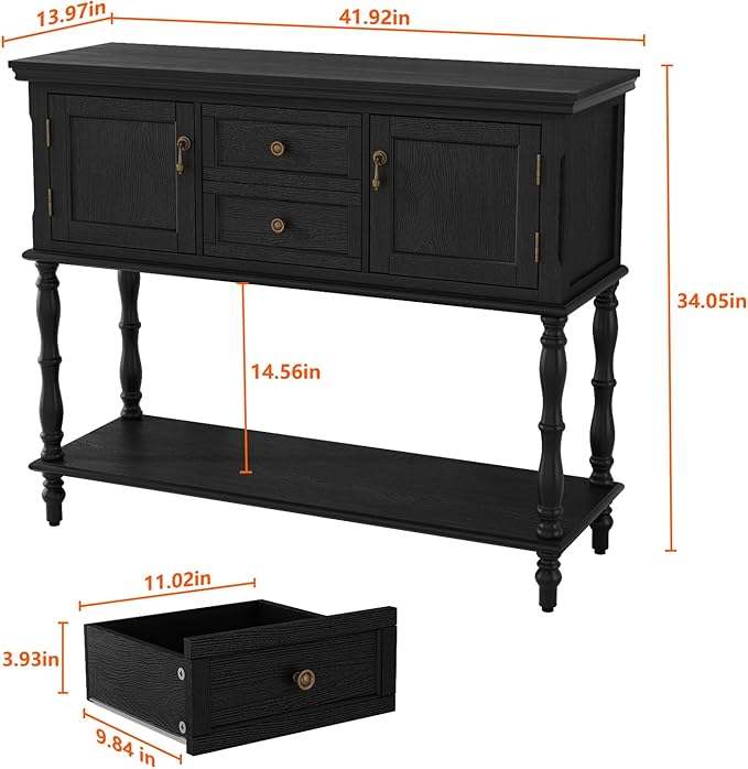 ARTPOWER Console Table with 2 Drawers, Retro Entryway Table with 2 Door - Image 2