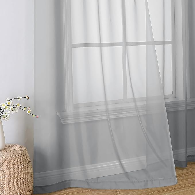 Simplebrand Light Grey Sheer Curtains 96 Inches Long, Light Filtering Silver - Image 6