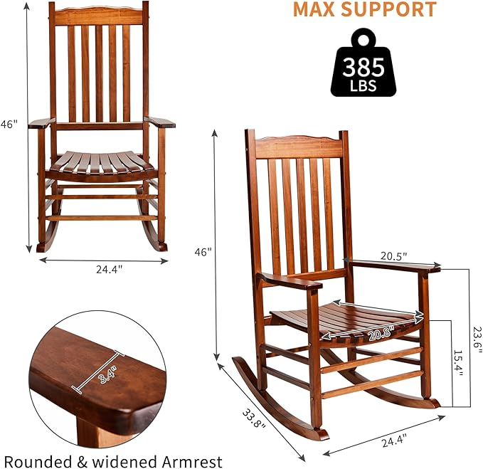 Outvita Outdoor Rocking Chair, Solid Wood High Back Rocker, All Weather Lounge - Image 3