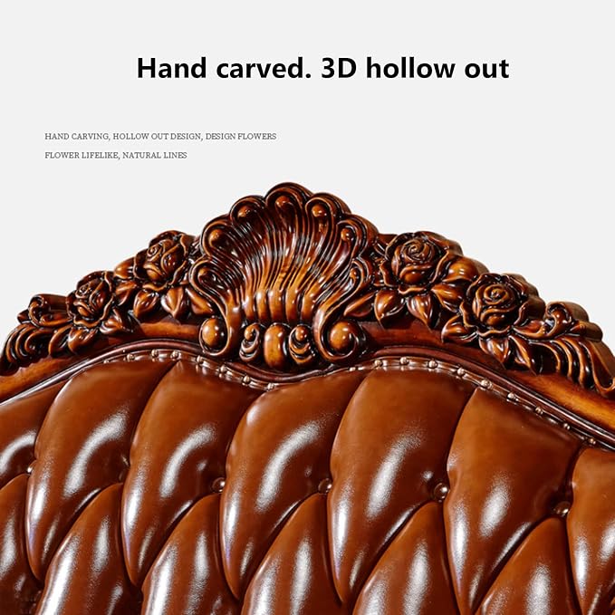 European-Style Leather Sofa, Solid Wood Carved High-end American-Style Sofa - Image 7