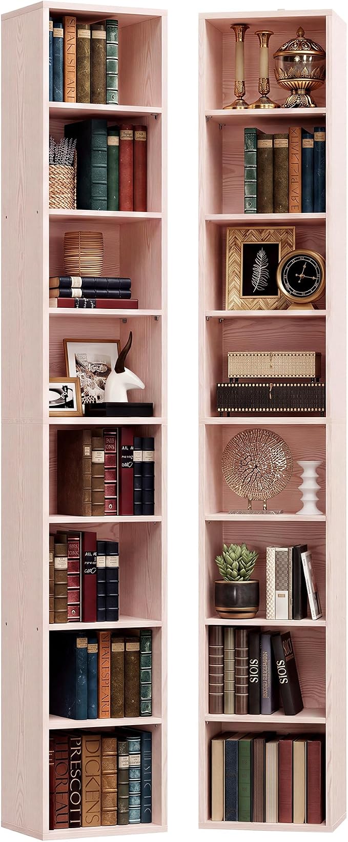 IRONCK Tall Narrow Bookshelf 8 Tiers 71in Set of 2, Compact Corner Bookcase - Image 4