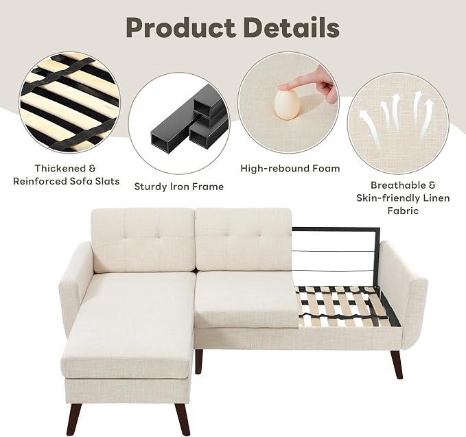 Tbfit L Shaped Couch Sofa, 3 Seater Sofas - Image 6