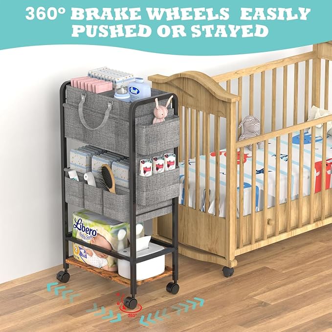 LIDTOP 2In1 Baby Diaper Caddy & 4-Tier Rolling Diaper Cart, Diaper Caddy - Image 7