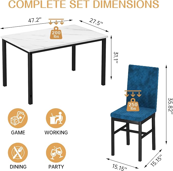 Recaceik Dining Table Set for 4, Modern 5 Piece Dining Table Set Faux Marble - Image 3