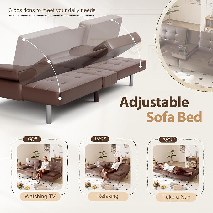 Shahoo Convertible Folding Futon Sofa Bed Sleeper Couch - Image 4