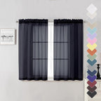 Black Sheer Curtains 45 Inch Long 2 Panels, Short Voile Drapes by Lecloud