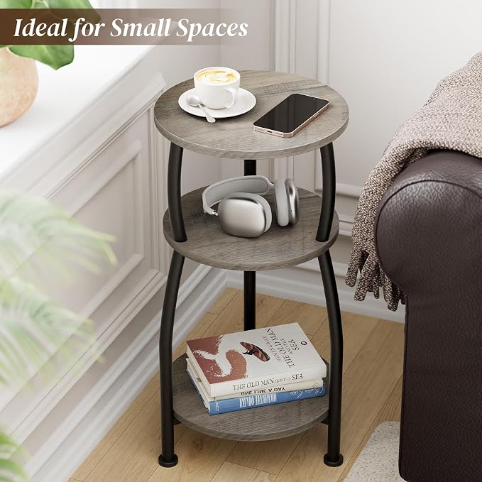 Small Round Side Table, 3-Tier End Table - Image 4
