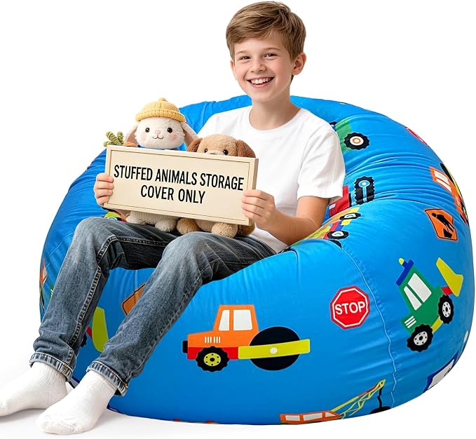 Lukeight Stuffed Animals Storage Bean Bag Chair Cover by Lukeight