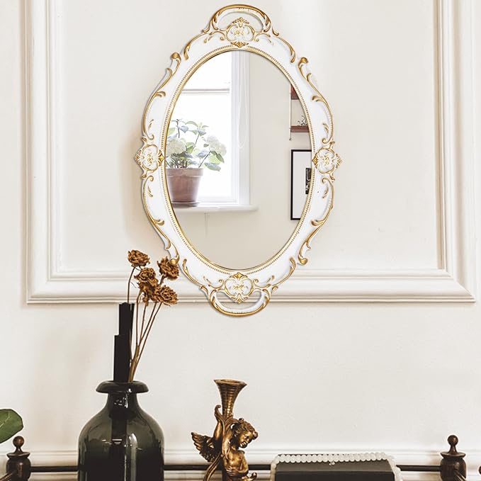 Eaoundm 14.5 x 10 inchs Oval Antique Decorative Wall Mirror Vintage Hanging - Image 2