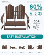 SERWALL Folding Adirondack Bench, HDPE All-Weather Adirondack Loveseat - Image 9