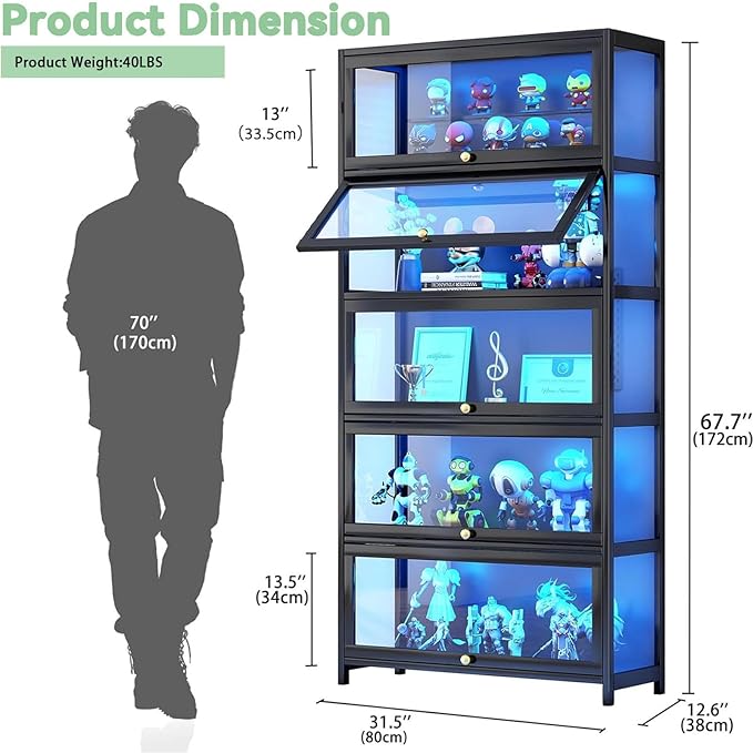Display Cabinet with Acrylic Glass Doors 67.7'' Tall Curio Cabinet - Image 2