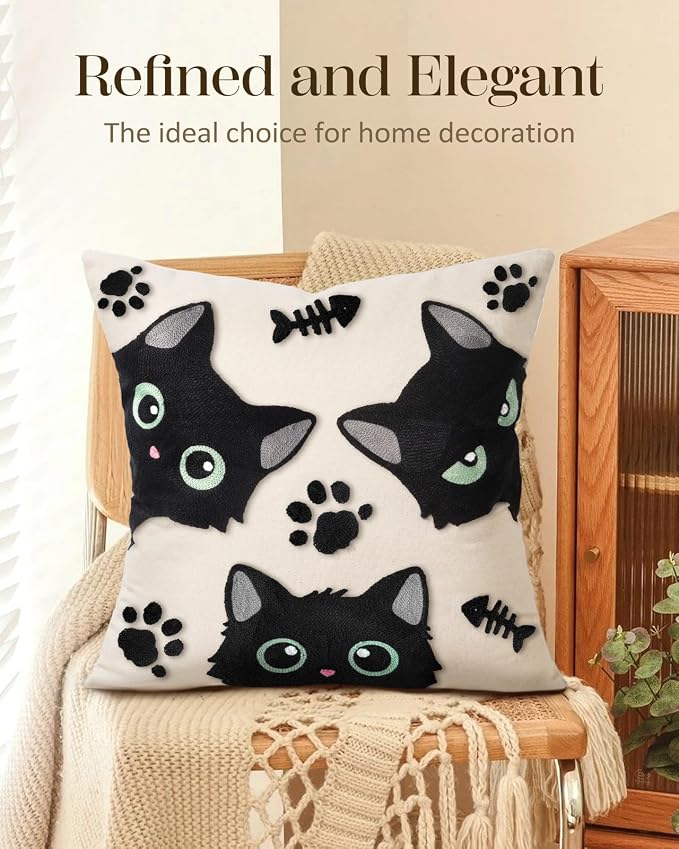 Embroidered Throw Pillow Cover 18x18 Inch, Cat Bone | Decorative Pillow Cover - Image 5