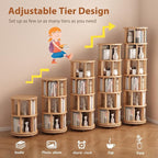 Muwuele Solid Wood Rotating Bookshelf on Wheels, 6 Tier, Round Revolving - Image 7