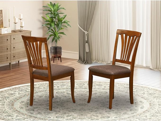 East West Furniture Avon 36" Linen Dining Chairs in Saddle Brown - Image 2