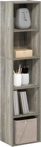 Furinno PASIR Book Shelf, 5-Tier Tall Narrow Bookshelf, Open Shelves Bookcase by Furinno-FitsYourSpaceFitsYourBudget