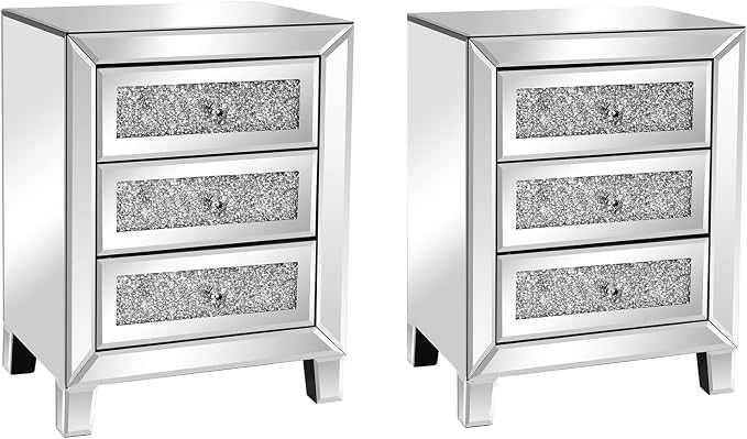 VINGLI Mirrored Nightstand Set of 2, Mirrored Side/End Table by VINGLI