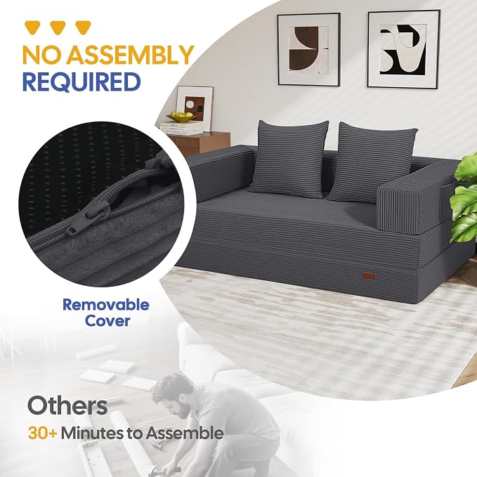 COMAX Futon Sofa Bed, 4‑in‑1 Convertible Sofa Bed, Folding Boneless Couches - Image 7