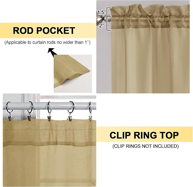 Gold Sheer Curtains 84 Inches Long 2 Panels - Image 2