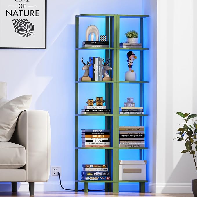 TUTOTAK Corner Shelf with LED Light, 6-Tier Corner Bookshelf - Image 7