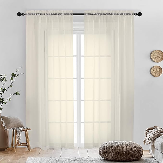 Cream Sheer Curtains 78 Inches Long 2 Panels by OVZME