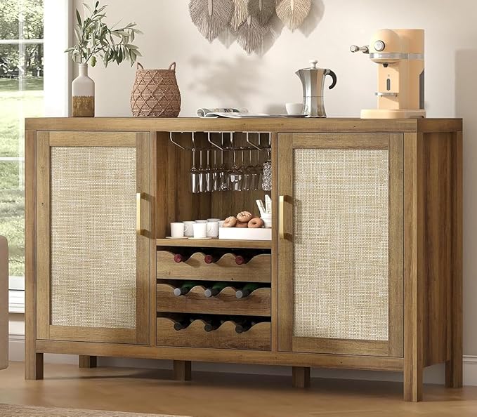 Rattan Wine Bar Cabinet, Boho Rattan Home Bar by OTUTUMUS