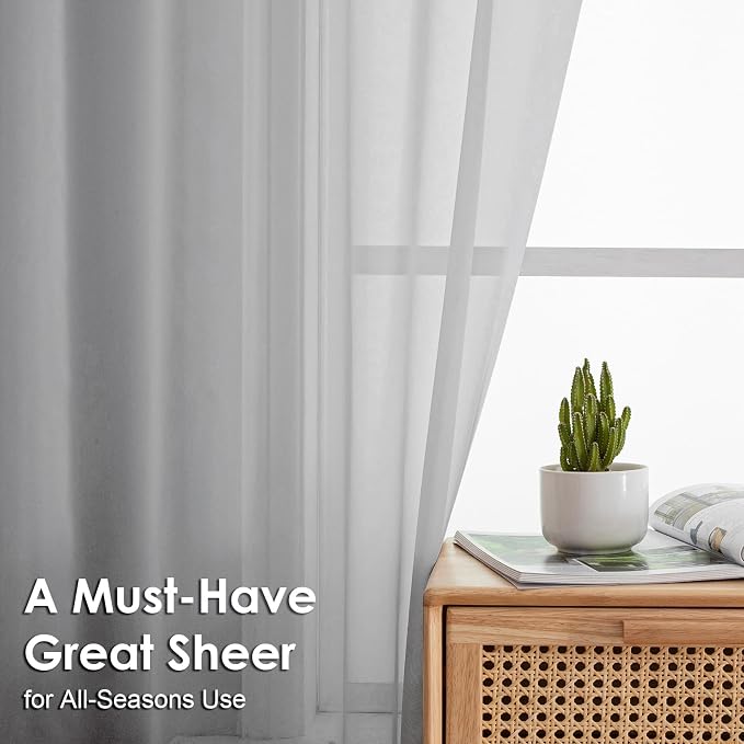 Light Grey Sheer Curtains 90 Inches Long 2 Panels - Image 2