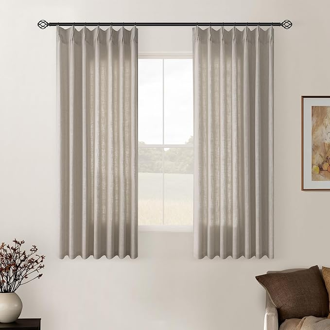Burlywood Birch Pinch Pleat Linen Kitchen Curtains 45 Inches Long 2 Panels | by Twodrapes