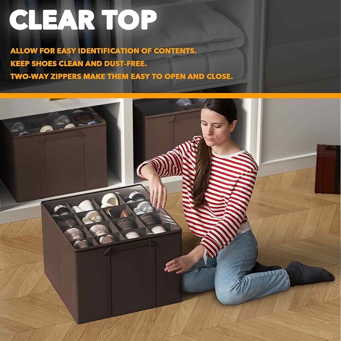 SpaceAid Shoe Organizer for Closet, 2 Pack Foldable Shoe Storage Containers - Image 4