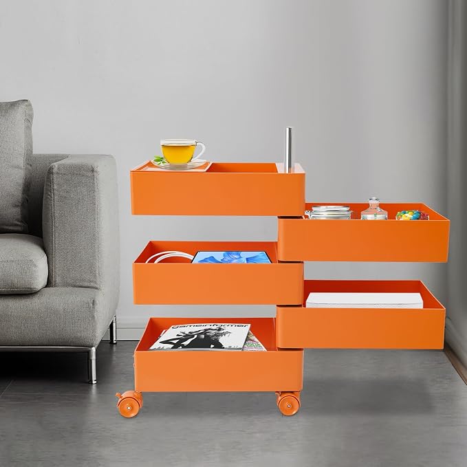 5 Tier Storage Cabinet, 360° Rotating Sofa Side Cabinet, Mobile Bedside Table - Image 2