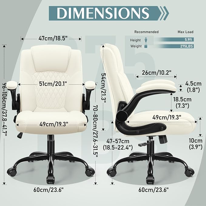 Leather Office Chair, PU Home Computer Desk Chairs - Image 3