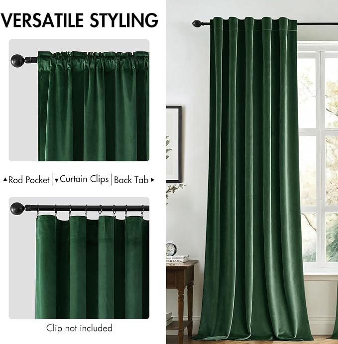 MIULEE Velvet Curtains 52x96 inches 2 Panels Hunter Green Blackout Curtains | - Image 2
