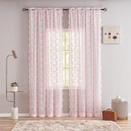 YJ YANJUN Vintage Lace Curtains 84 Inches Long- Pretty Pastel Floral Pink Sheer - Image 3