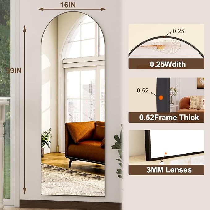 HARRITPURE 59"x16" Arched Full Length Mirror, Arch Floor Mirror - Image 4