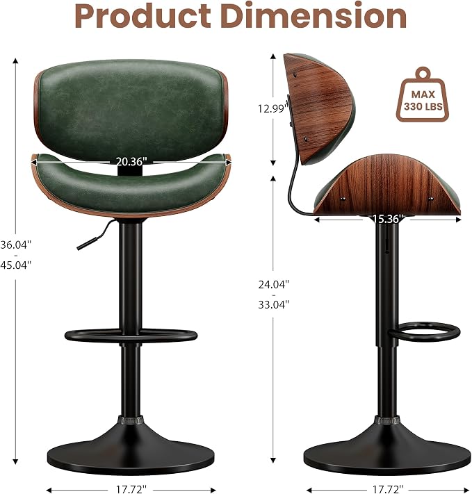 YaFiti Bar Stools Modern PU Leather Adjustable Swivel Barstools, Kitchen - Image 3