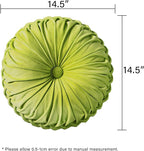 HIG Set of 2 Apple Green Velvet Decorative Round Pleated Throw Pillows | - Image 4