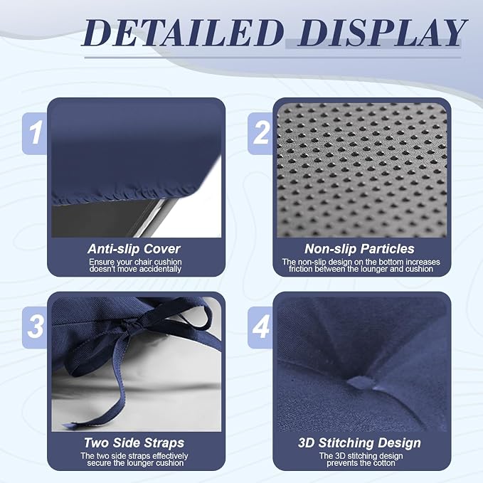 Outdoor Chaise Lounge Chair Cushion 74.2 x 22 x 4.7 Inches Thickened 100% - Image 4