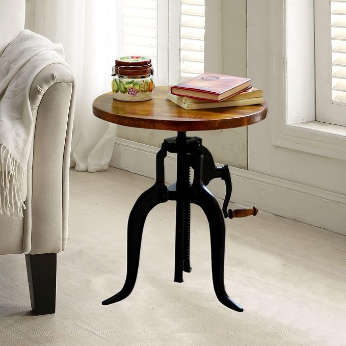 Carolina Chair & Table Adjustable Hand Crank 18" Wooden Top Rustic Side Table - Image 8